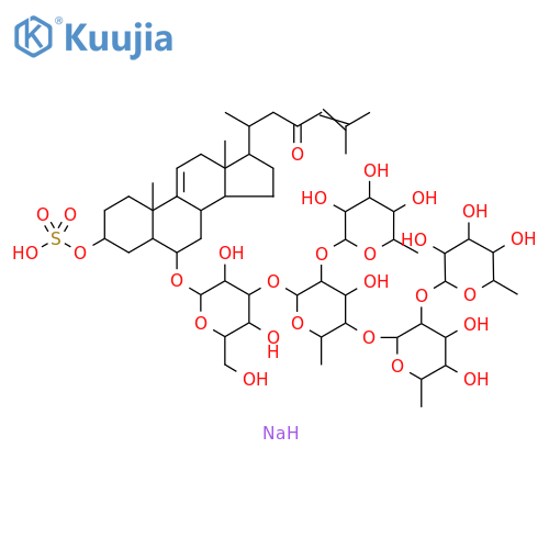 3,6-Dihydroxycholesta-9(11),24-dien-23-one; (3β,5α,6α)-form, 3-Sulfate, 6-O-[β-D-fucopyranosyl-(1→2)-β-D-fucopyranosyl-(1→4)-[β-D-quinovopyranosyl-(1→2)]-β-D-quinovopyranosyl-(1→3)-β-D-glucopyranoside] structure