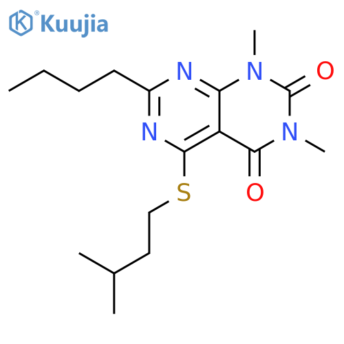 7-butyl-1,3-dimethyl-5-(3-methylbutyl)sulfanyl-1H,2H,3H,4H-1,3diazino4,5-dpyrimidine-2,4-dione structure