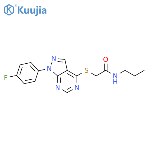 2-{1-(4-fluorophenyl)-1H-pyrazolo3,4-dpyrimidin-4-ylsulfanyl}-N-propylacetamide structure