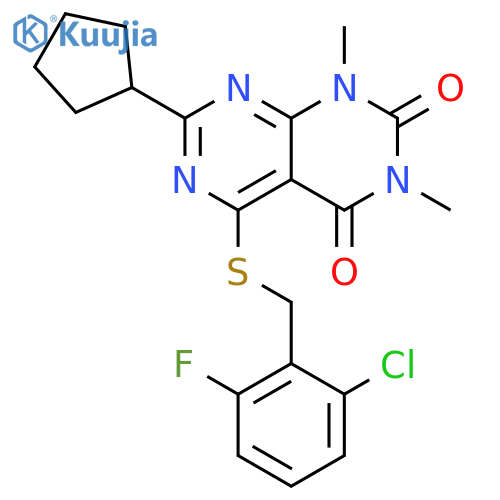5-{(2-chloro-6-fluorophenyl)methylsulfanyl}-7-cyclopentyl-1,3-dimethyl-1H,2H,3H,4H-1,3diazino4,5-dpyrimidine-2,4-dione structure
