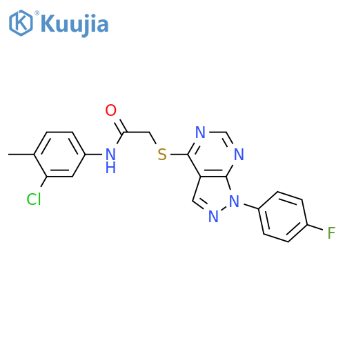 N-(3-chloro-4-methylphenyl)-2-{1-(4-fluorophenyl)-1H-pyrazolo3,4-dpyrimidin-4-ylsulfanyl}acetamide structure