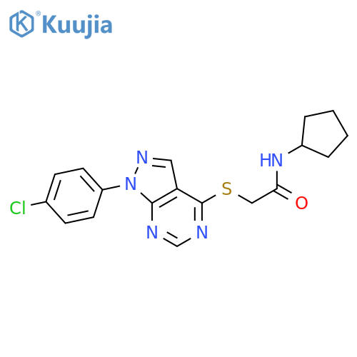 2-{1-(4-chlorophenyl)-1H-pyrazolo3,4-dpyrimidin-4-ylsulfanyl}-N-cyclopentylacetamide structure