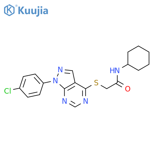 2-{1-(4-chlorophenyl)-1H-pyrazolo3,4-dpyrimidin-4-ylsulfanyl}-N-cyclohexylacetamide structure
