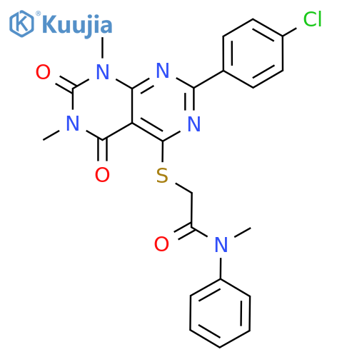2-{2-(4-chlorophenyl)-6,8-dimethyl-5,7-dioxo-5H,6H,7H,8H-1,3diazino4,5-dpyrimidin-4-ylsulfanyl}-N-methyl-N-phenylacetamide structure