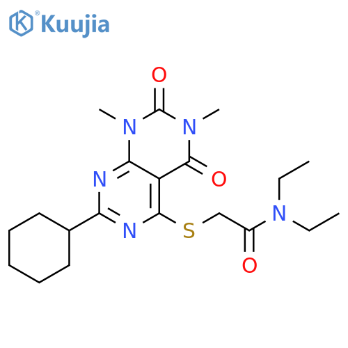 2-({2-cyclohexyl-6,8-dimethyl-5,7-dioxo-5H,6H,7H,8H-1,3diazino4,5-dpyrimidin-4-yl}sulfanyl)-N,N-diethylacetamide structure