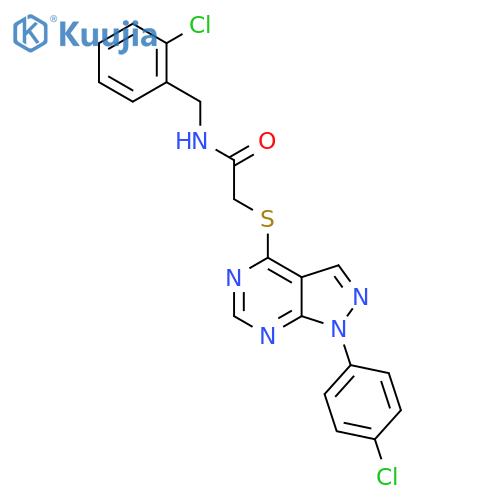 2-{1-(4-chlorophenyl)-1H-pyrazolo3,4-dpyrimidin-4-ylsulfanyl}-N-(2-chlorophenyl)methylacetamide structure