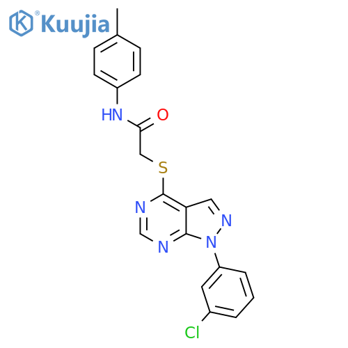 2-{1-(3-chlorophenyl)-1H-pyrazolo3,4-dpyrimidin-4-ylsulfanyl}-N-(4-methylphenyl)acetamide structure