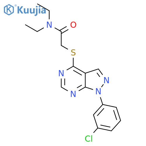 2-{1-(3-chlorophenyl)-1H-pyrazolo3,4-dpyrimidin-4-ylsulfanyl}-N,N-diethylacetamide structure