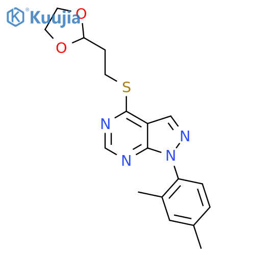 1-(2,4-dimethylphenyl)-4-{2-(1,3-dioxolan-2-yl)ethylsulfanyl}-1H-pyrazolo3,4-dpyrimidine structure