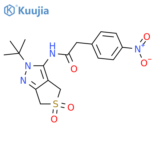 N-{2-tert-butyl-5,5-dioxo-2H,4H,6H-5lambda6-thieno3,4-cpyrazol-3-yl}-2-(4-nitrophenyl)acetamide structure