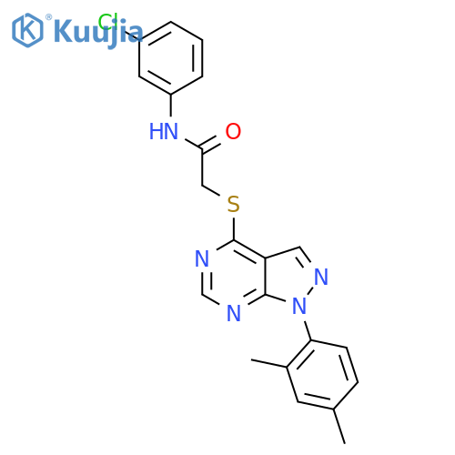 N-(3-chlorophenyl)-2-{1-(2,4-dimethylphenyl)-1H-pyrazolo3,4-dpyrimidin-4-ylsulfanyl}acetamide structure
