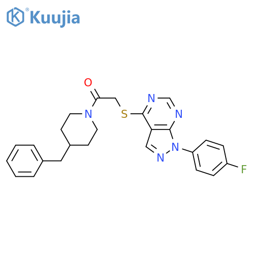 1-(4-benzylpiperidin-1-yl)-2-{1-(4-fluorophenyl)-1H-pyrazolo3,4-dpyrimidin-4-ylsulfanyl}ethan-1-one structure