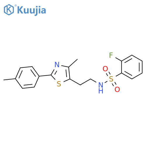 2-fluoro-N-{2-4-methyl-2-(4-methylphenyl)-1,3-thiazol-5-ylethyl}benzene-1-sulfonamide structure
