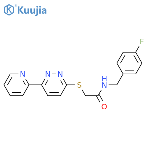 N-(4-fluorophenyl)methyl-2-{6-(pyridin-2-yl)pyridazin-3-ylsulfanyl}acetamide structure