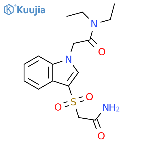 2-3-(carbamoylmethanesulfonyl)-1H-indol-1-yl-N,N-diethylacetamide structure