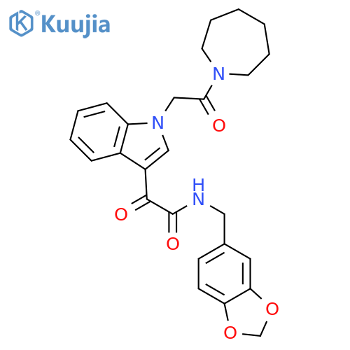 2-{1-2-(azepan-1-yl)-2-oxoethyl-1H-indol-3-yl}-N-(2H-1,3-benzodioxol-5-yl)methyl-2-oxoacetamide structure