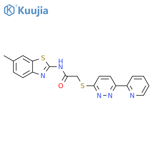N-(6-methyl-1,3-benzothiazol-2-yl)-2-{6-(pyridin-2-yl)pyridazin-3-ylsulfanyl}acetamide structure