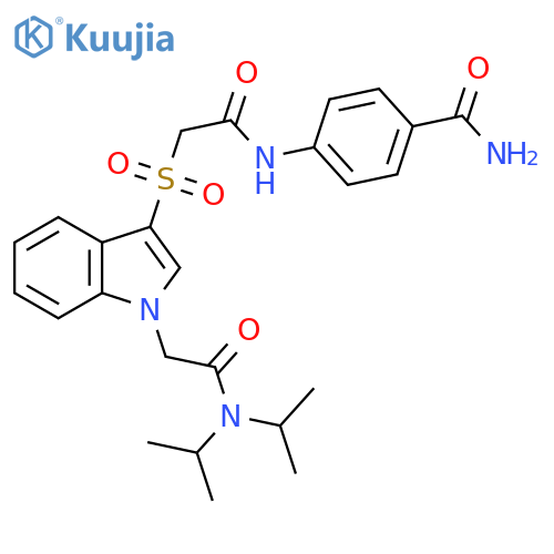 4-{2-(1-{bis(propan-2-yl)carbamoylmethyl}-1H-indol-3-yl)sulfonylacetamido}benzamide structure