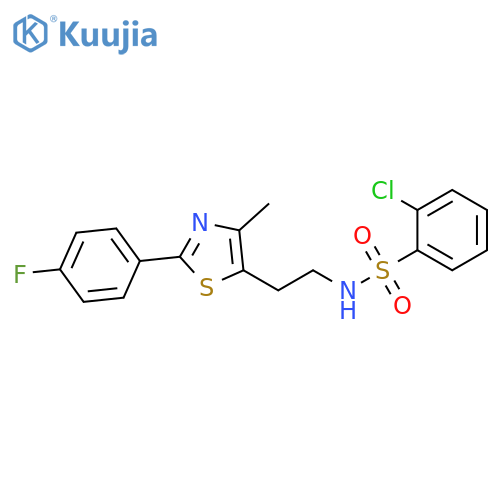 2-chloro-N-{2-2-(4-fluorophenyl)-4-methyl-1,3-thiazol-5-ylethyl}benzene-1-sulfonamide structure