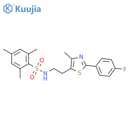 N-{2-2-(4-fluorophenyl)-4-methyl-1,3-thiazol-5-ylethyl}-2,4,6-trimethylbenzene-1-sulfonamide structure