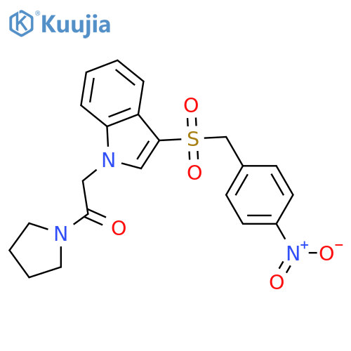 2-{3-(4-nitrophenyl)methanesulfonyl-1H-indol-1-yl}-1-(pyrrolidin-1-yl)ethan-1-one structure