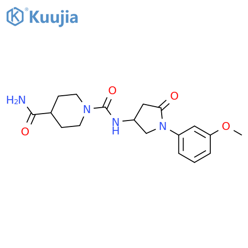 N1-1-(3-methoxyphenyl)-5-oxopyrrolidin-3-ylpiperidine-1,4-dicarboxamide structure