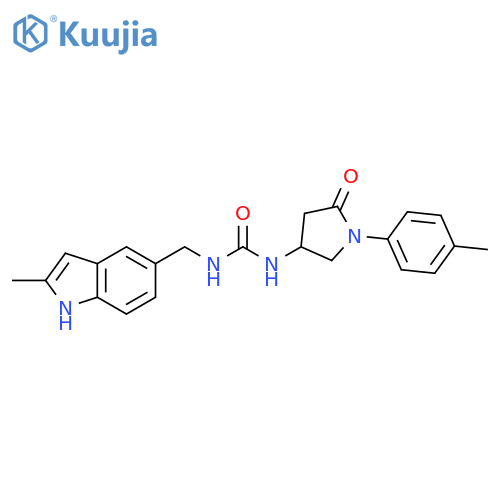 1-(2-methyl-1H-indol-5-yl)methyl-3-1-(4-methylphenyl)-5-oxopyrrolidin-3-ylurea structure