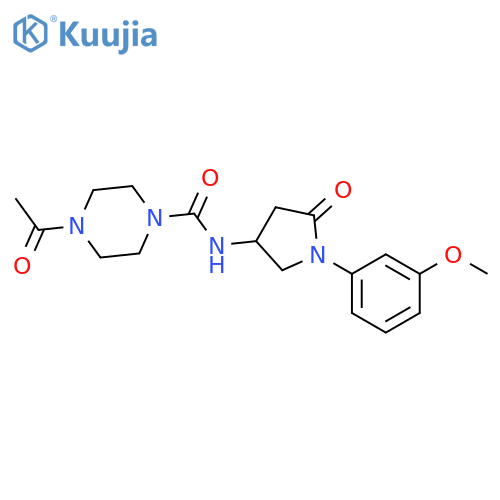 4-acetyl-N-1-(3-methoxyphenyl)-5-oxopyrrolidin-3-ylpiperazine-1-carboxamide structure