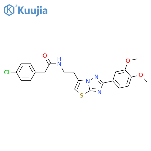 2-(4-chlorophenyl)-N-{2-2-(3,4-dimethoxyphenyl)-1,2,4triazolo3,2-b1,3thiazol-6-ylethyl}acetamide structure