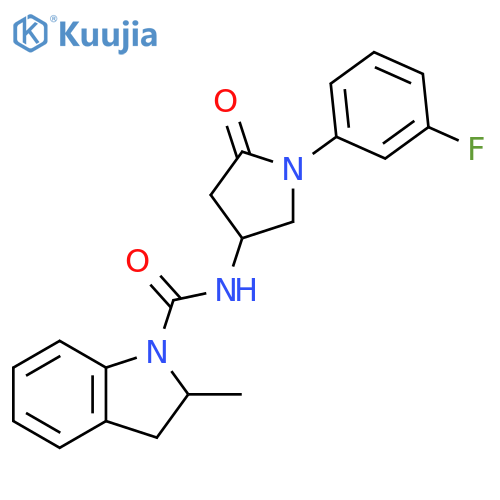 N-1-(3-fluorophenyl)-5-oxopyrrolidin-3-yl-2-methyl-2,3-dihydro-1H-indole-1-carboxamide structure