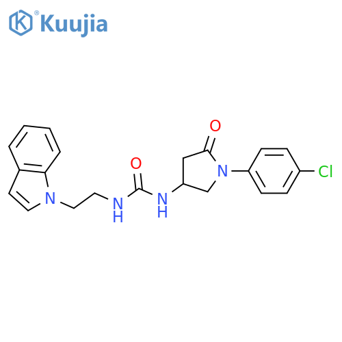 3-1-(4-chlorophenyl)-5-oxopyrrolidin-3-yl-1-2-(1H-indol-1-yl)ethylurea structure