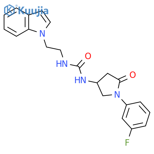 3-1-(3-fluorophenyl)-5-oxopyrrolidin-3-yl-1-2-(1H-indol-1-yl)ethylurea structure