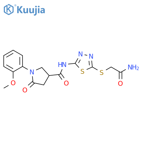 N-{5-(carbamoylmethyl)sulfanyl-1,3,4-thiadiazol-2-yl}-1-(2-methoxyphenyl)-5-oxopyrrolidine-3-carboxamide structure