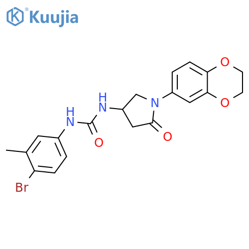 1-(4-bromo-3-methylphenyl)-3-1-(2,3-dihydro-1,4-benzodioxin-6-yl)-5-oxopyrrolidin-3-ylurea structure