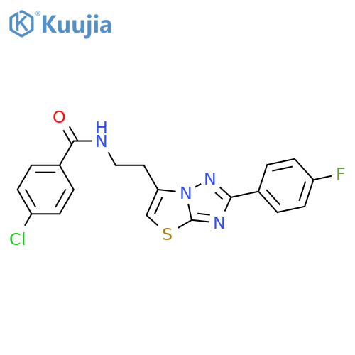4-chloro-N-{2-2-(4-fluorophenyl)-1,2,4triazolo3,2-b1,3thiazol-6-ylethyl}benzamide structure