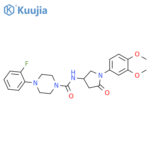 N-1-(3,4-dimethoxyphenyl)-5-oxopyrrolidin-3-yl-4-(2-fluorophenyl)piperazine-1-carboxamide structure