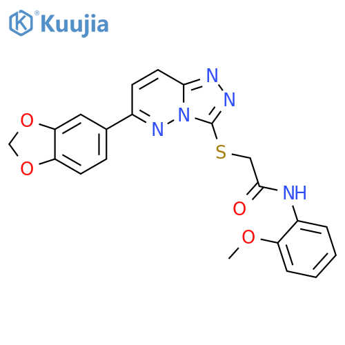 2-{6-(2H-1,3-benzodioxol-5-yl)-1,2,4triazolo4,3-bpyridazin-3-ylsulfanyl}-N-(2-methoxyphenyl)acetamide structure