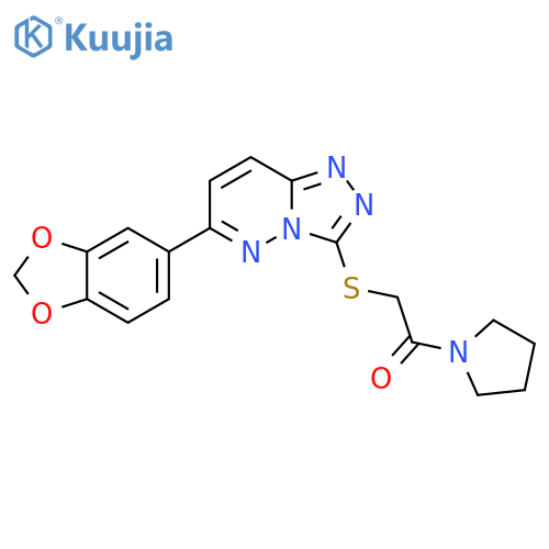 2-{6-(2H-1,3-benzodioxol-5-yl)-1,2,4triazolo4,3-bpyridazin-3-ylsulfanyl}-1-(pyrrolidin-1-yl)ethan-1-one structure