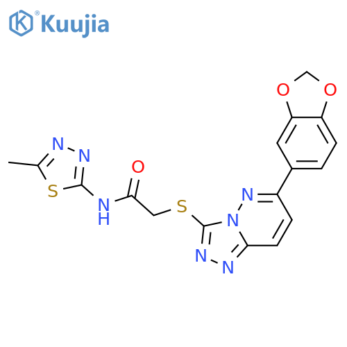 2-{6-(2H-1,3-benzodioxol-5-yl)-1,2,4triazolo4,3-bpyridazin-3-ylsulfanyl}-N-(5-methyl-1,3,4-thiadiazol-2-yl)acetamide structure