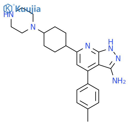 1H-Pyrazolo[3,4-b]pyridin-3-amine,4-(4-methylphenyl)-6-[4-(1-piperazinyl)cyclohexyl]- structure