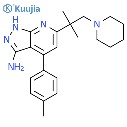 1H-Pyrazolo[3,4-b]pyridin-3-amine,6-[1,1-dimethyl-2-(1-piperidinyl)ethyl]-4-(4-methylphenyl)- structure
