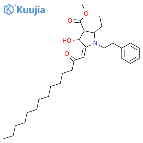 3-Pyrrolidinecarboxylic acid, 2-ethyl-4-hydroxy-5-(2-oxotetradecylidene)-1-(2-phenylethyl)-, methyl ester, (2R,3R,4S,5E)-rel- structure