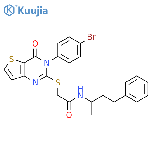 2-{3-(4-bromophenyl)-4-oxo-3H,4H-thieno3,2-dpyrimidin-2-ylsulfanyl}-N-(4-phenylbutan-2-yl)acetamide structure