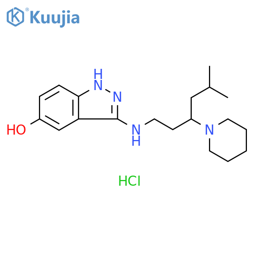 1H-Indazol-5-ol, 3-[[5-methyl-3-(1-piperidinyl)hexyl]amino]-, hydrochloride (1:1) structure