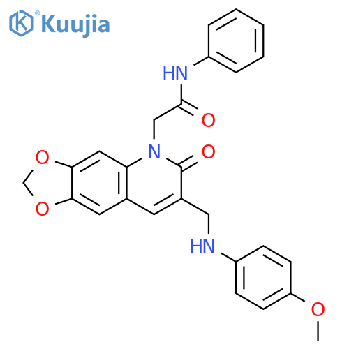 2-(7-{(4-methoxyphenyl)aminomethyl}-6-oxo-2H,5H,6H-1,3dioxolo4,5-gquinolin-5-yl)-N-phenylacetamide structure