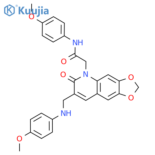 N-(4-methoxyphenyl)-2-(7-{(4-methoxyphenyl)aminomethyl}-6-oxo-2H,5H,6H-1,3dioxolo4,5-gquinolin-5-yl)acetamide structure