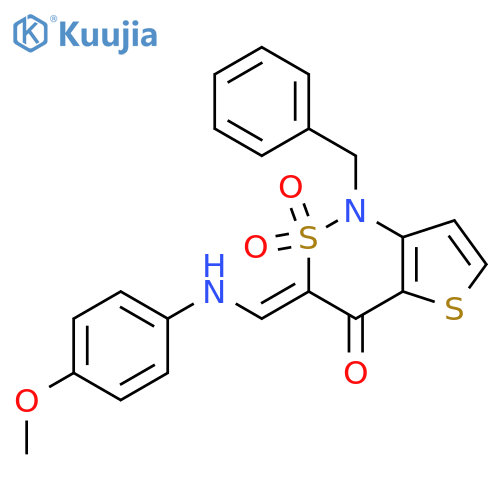 (3Z)-1-benzyl-3-{(4-methoxyphenyl)aminomethylidene}-1H,3H,4H-2lambda6-thieno3,2-c1,2thiazine-2,2,4-trione structure