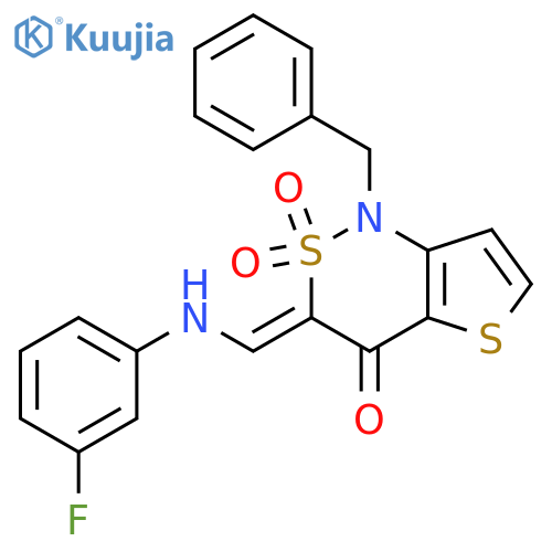 (3Z)-1-benzyl-3-{(3-fluorophenyl)aminomethylidene}-1H,3H,4H-2lambda6-thieno3,2-c1,2thiazine-2,2,4-trione structure
