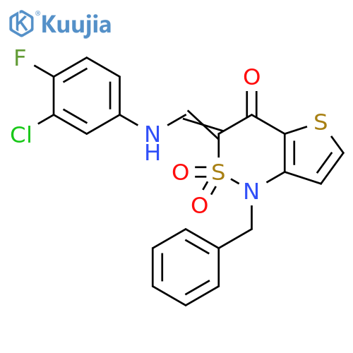 (3Z)-1-benzyl-3-{(3-chloro-4-fluorophenyl)aminomethylidene}-1H,3H,4H-2lambda6-thieno3,2-c1,2thiazine-2,2,4-trione structure