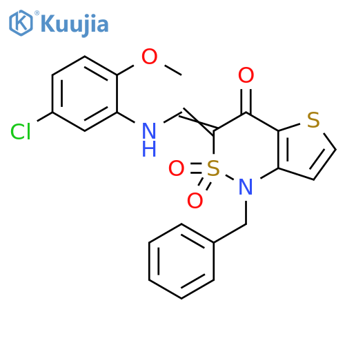 (3Z)-1-benzyl-3-{(5-chloro-2-methoxyphenyl)aminomethylidene}-1H,3H,4H-2lambda6-thieno3,2-c1,2thiazine-2,2,4-trione structure